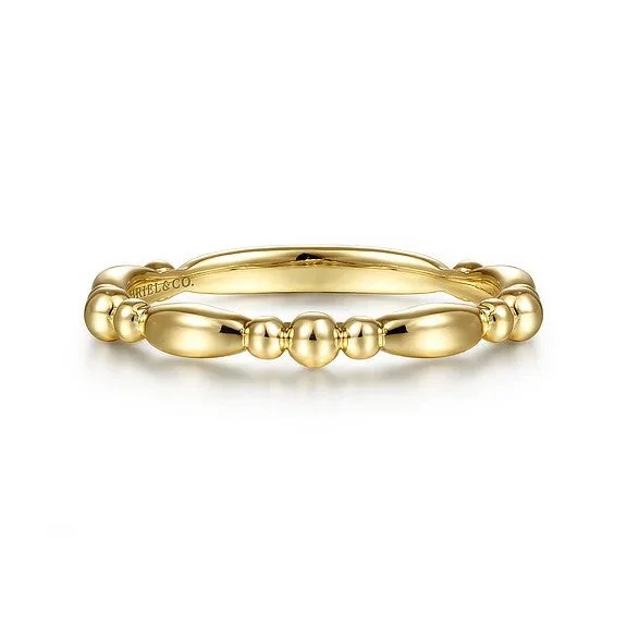 women’s chic rings-14K Yellow Gold Alternating Bar and Bujukan Bead Stackable Ring