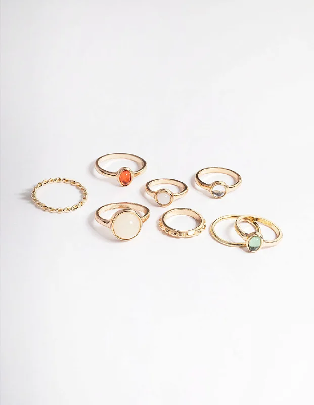 women’s emerald-cut rings-Gold Natural Stone Mixed Ring Pack