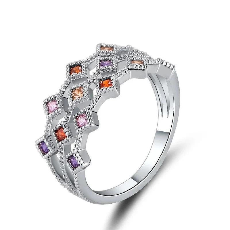 women’s textured rings-Cubic Zirconia Multicolor Ring