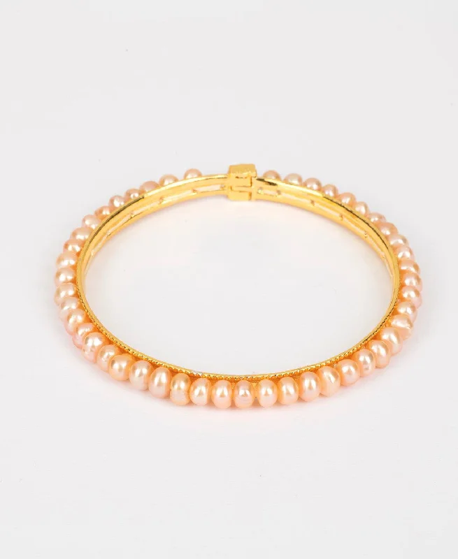 women’s wedding bangles-Classy Pink Pearl Bangle