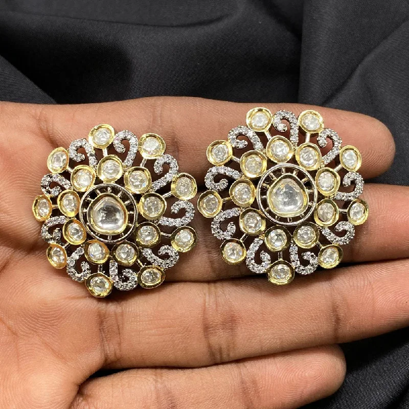 women’s ethnic earrings-Amoliya Jewels Brass Kundan Stud Earrings