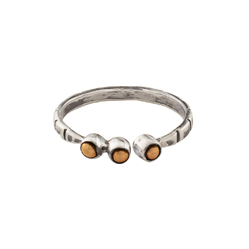 women’s sapphire rings-Bronze Bead Souffle Ring - 3 Bead with Notches