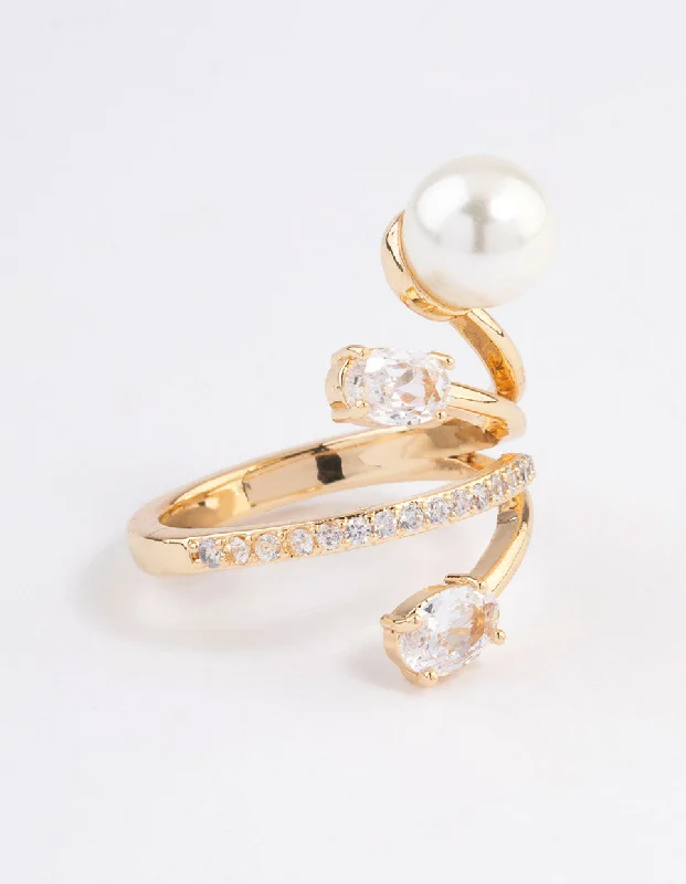 women’s luxurious rings-Gold Plated Flare Pearl Ring