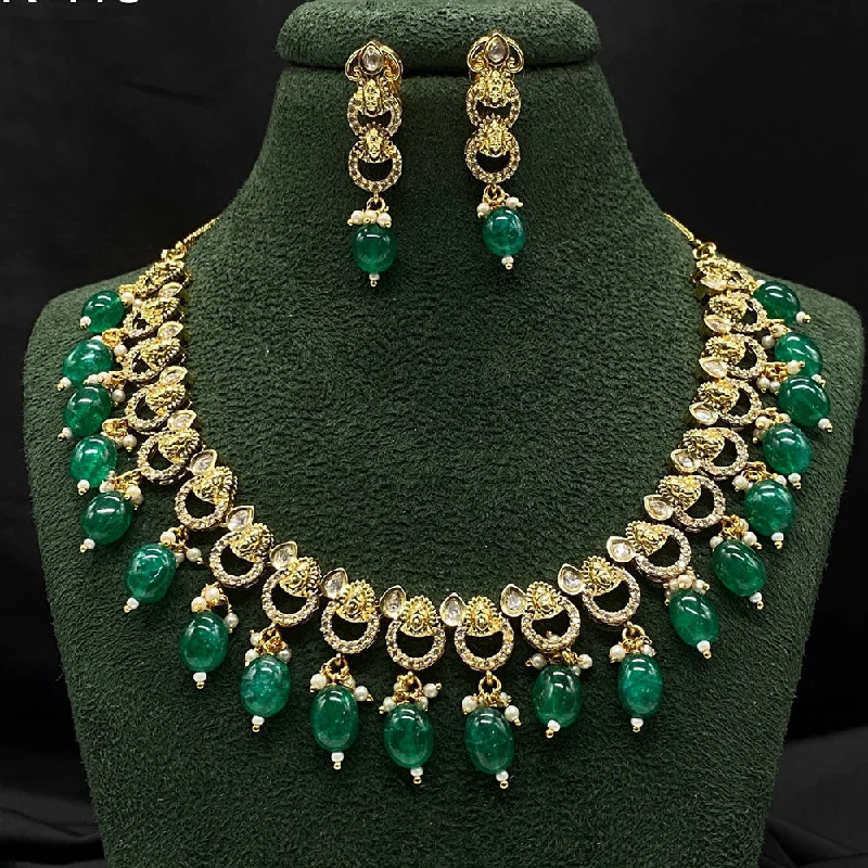 women’s retro necklaces-Royal Kundan Jewellery Gold Plated Polki Kundan And Beads Necklace Set