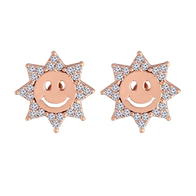 women’s sleek earrings-Etnico Stylish Latest Fashion Rose Gold Plated Cubic Zirconia American Diamoand Smiley Face Stud Earrings For Women/Girls (E2896)