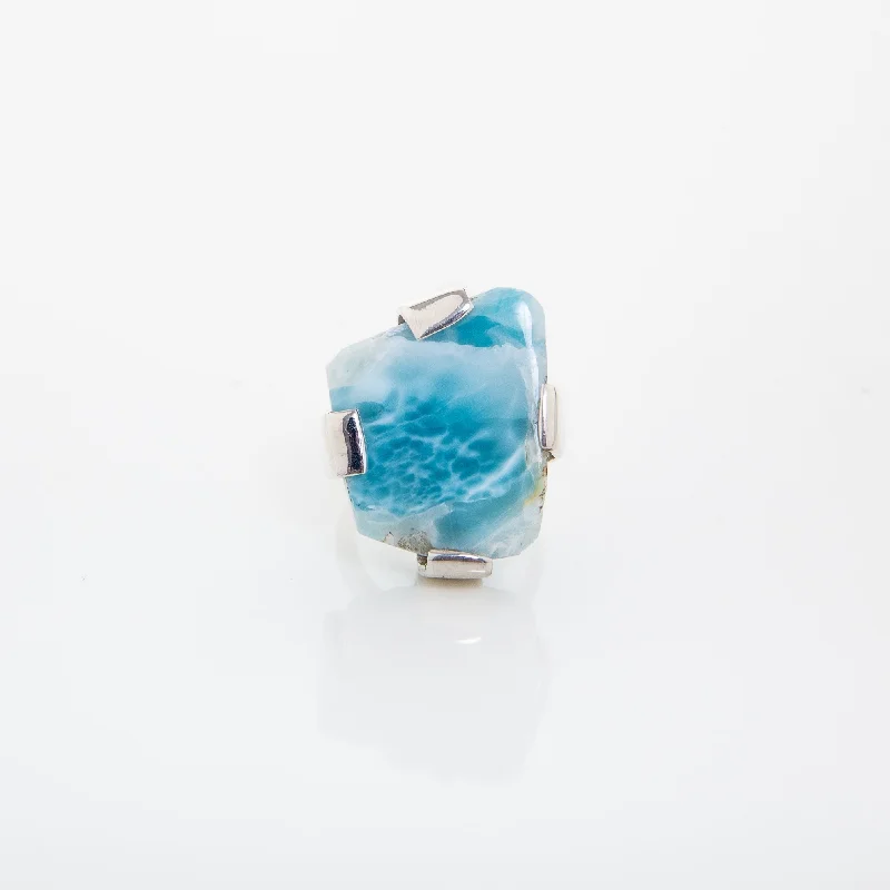 women’s marquise engagement rings-Rough Larimar Ring Oraci