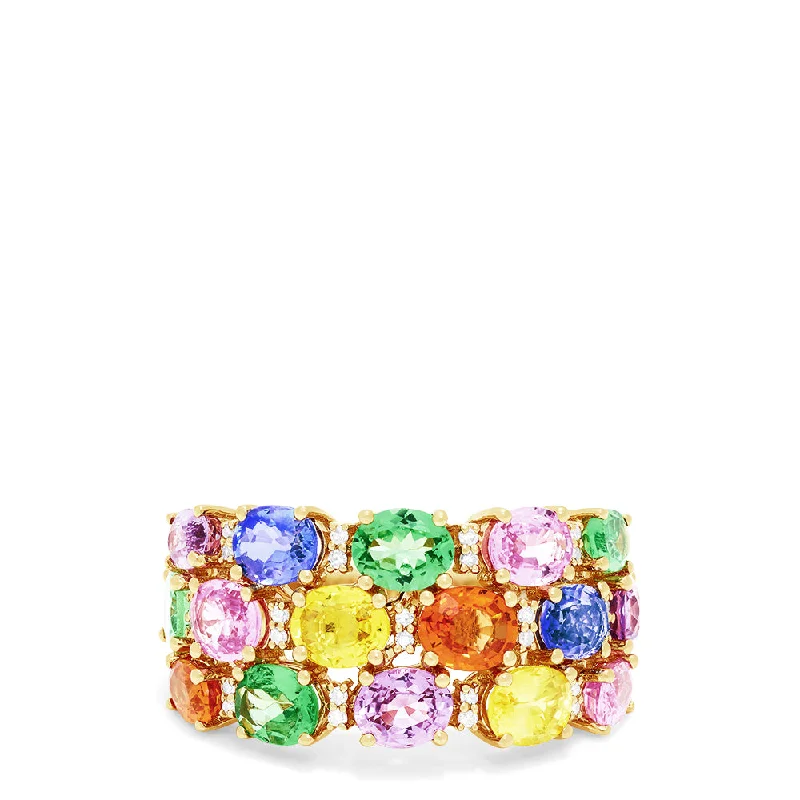 women’s unique engagement rings-Watercolors 14K Yellow Gold Multi Sapphire and Diamond Ring, 6.21 TCW