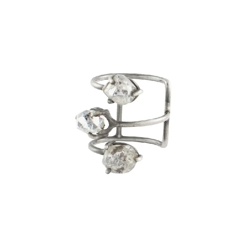 women’s heart-shaped rings-Herkimer Trio Cage Ring - Antiqued Silver