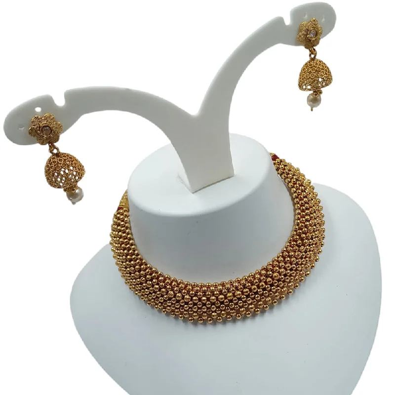 women’s large pendant necklaces-Padmawati Bangles Gold Plated Pearls Choker Necklace Set