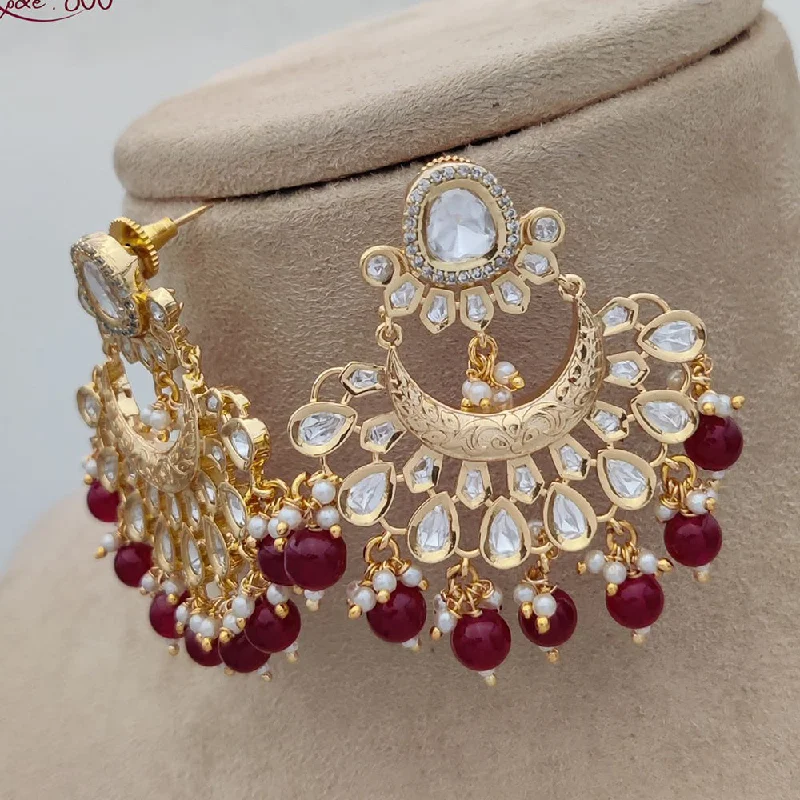 women’s hoop earrings with gems-Jewel Addiction Gold Plated Polki Kandan Stone And Pearls Dangler Earrings