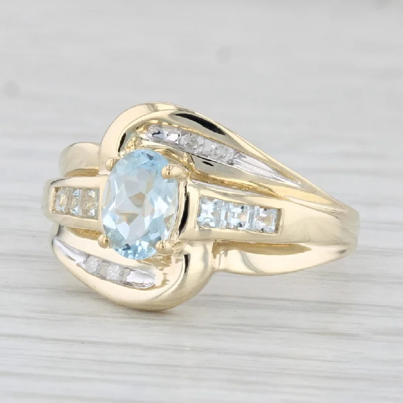 women’s heart-shaped engagement rings-1ctw Aquamarine Topaz Diamond Ring 10k Yellow Gold Size 7.25 Bypass