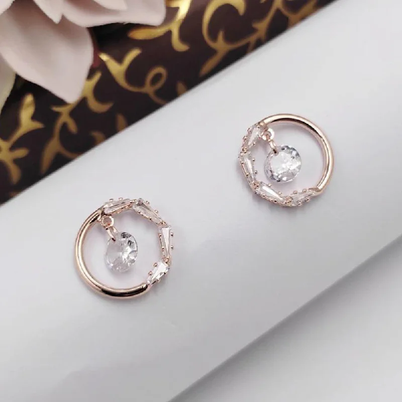 women’s chunky earrings-Aamrapali Rose Gold Plated AD Stud Earrings