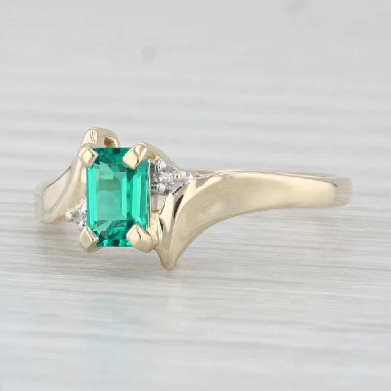 women’s elegant engagement rings-0.55ct Lab Created Emerald Diamond Ring 10k Yellow Gold Size 7 Bypass