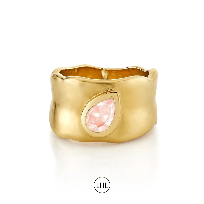 women’s yellow gold rings-Water Drop Morganite River Cigar Band