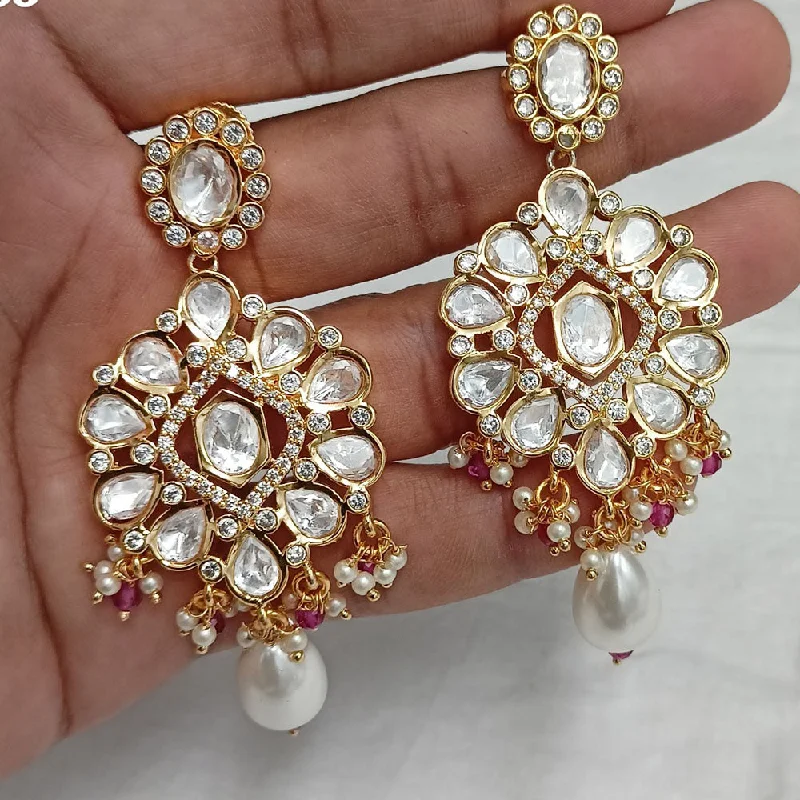 women’s crystal drop earrings-Amoliya Jewels Brass Kundan Earrings