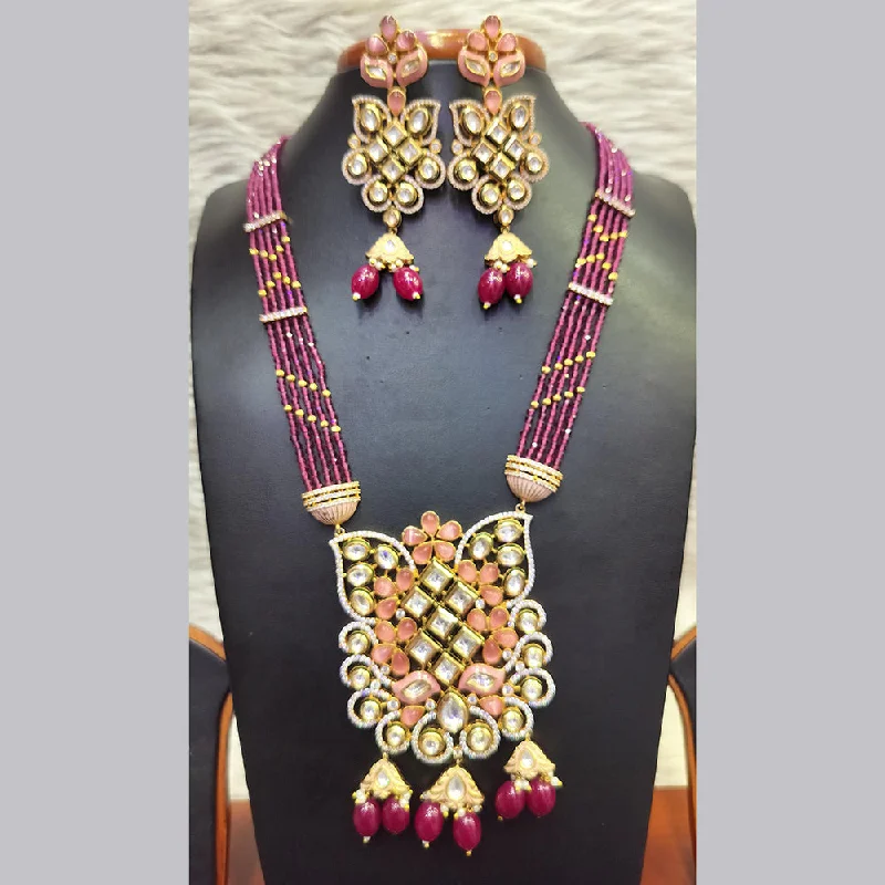 women’s friendship necklaces-Jain Jewellers Gold Plated  Kundan And Pearl Long Necklace Set