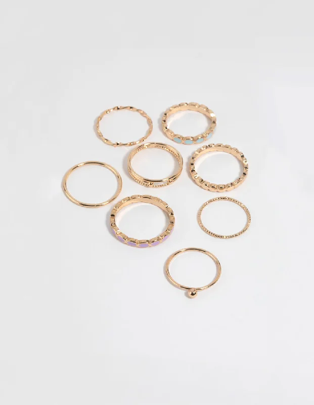 women’s silver rings-Gold Enamel Circle Ring Pack