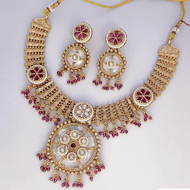 women’s bridal necklaces-Rani Sati Jewels Gold Plated Kundan Stone And Pearls Necklace Set