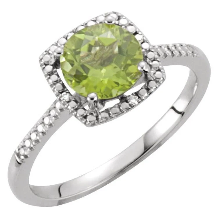 women’s platinum diamond engagement rings-Sterling Silver Natural Peridot & .01 CTW Natural Diamond Ring