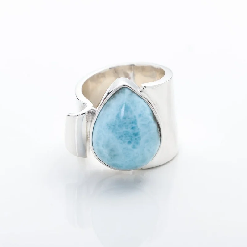 women’s halo rings-Blue Larimar Ring Tina