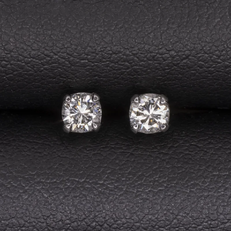 women’s chic earrings-0.40ct NATURAL DIAMOND STUD EARRINGS G VS2-SI1 ROUND CUT 14k WHITE GOLD CLASSIC