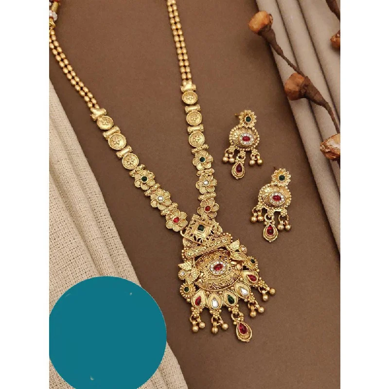 women’s zodiac birthstone necklaces-Akruti Collection Gold Plated Kundan Long Necklace Set