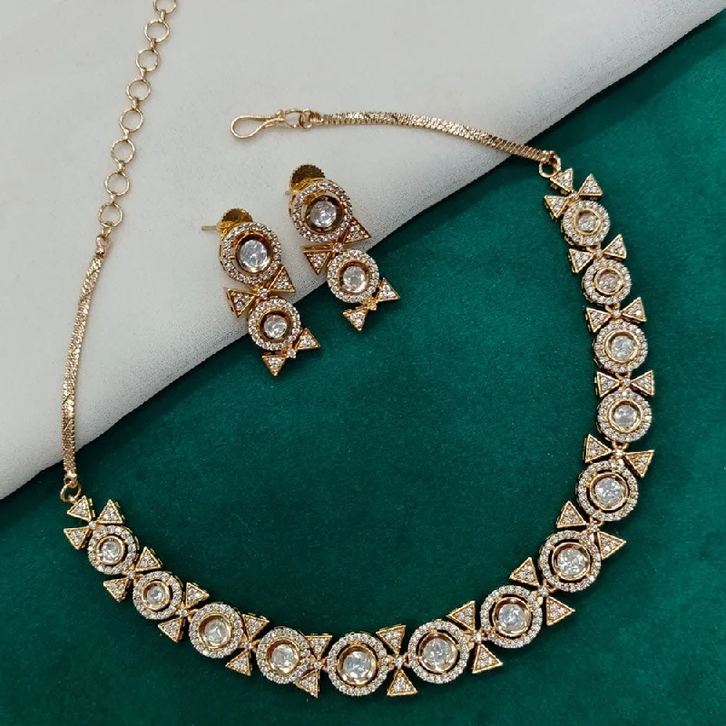 women’s elegant pearl necklaces-Royal Kundan Jewellery Gold Plated Polki Kundan Necklace Set