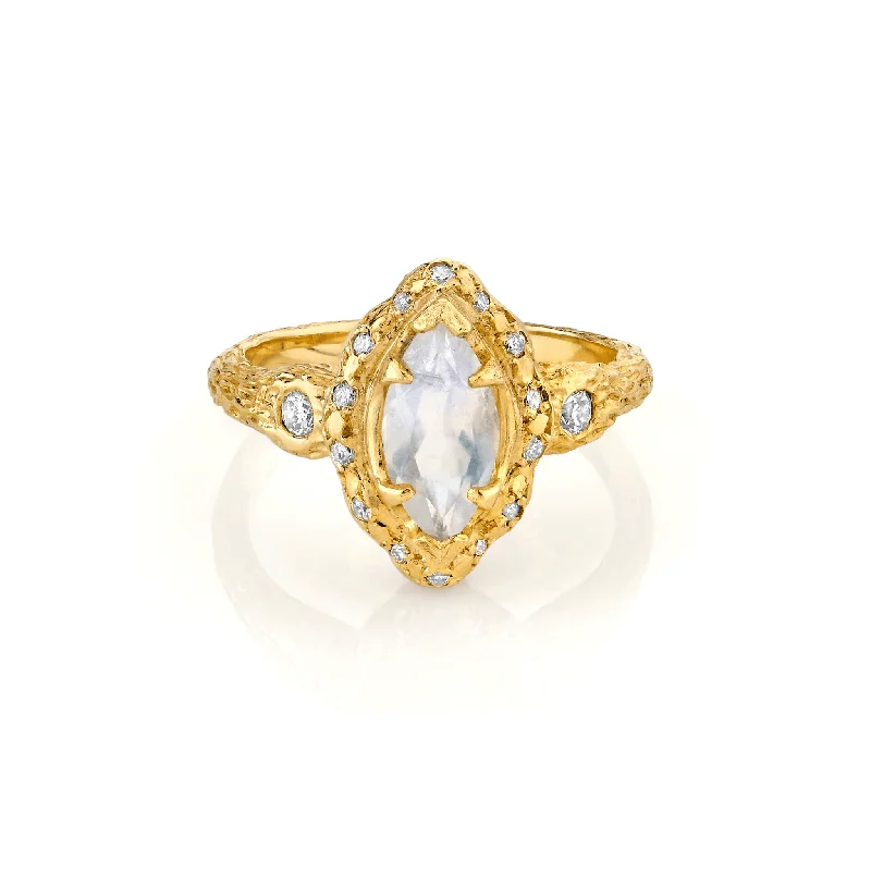 women’s oval rings-Baby Queen Marquise Moonstone Ring