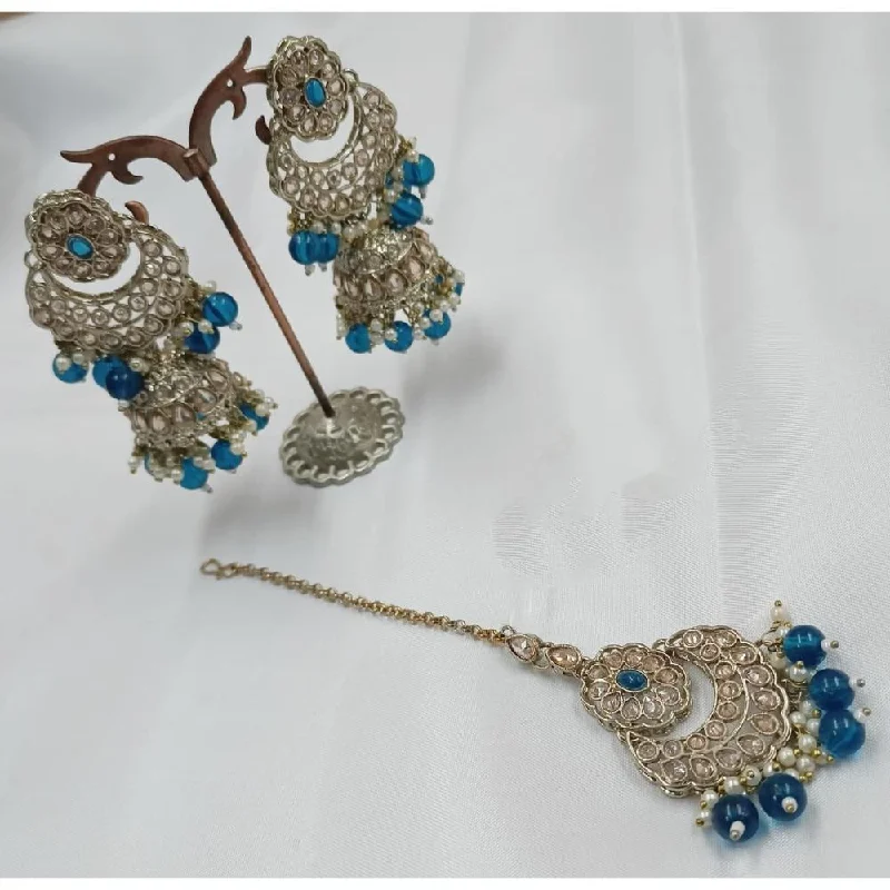 women’s chic earrings-Akruti Collection Gold Plated Crystal Stone Earrings With Maangtikka