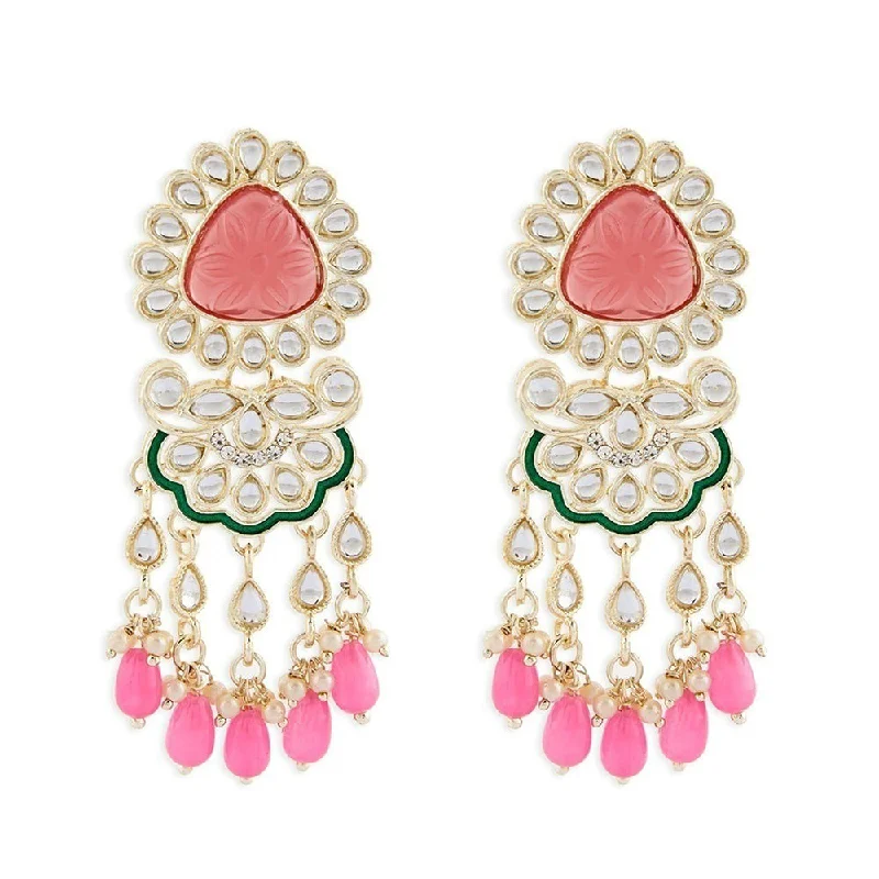 women’s ruby earrings-Midas Touch Gold Plated Kundan Stone And Pearls Dangler Earrings