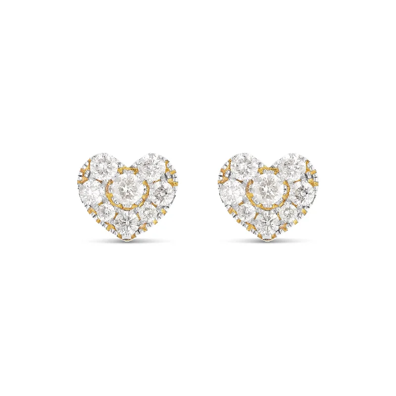 women’s luxurious earrings-14K Gold Diamond Heart-Shaped Stud Earrings