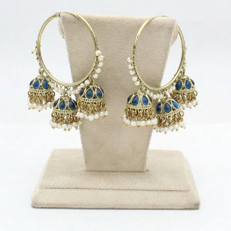 women’s chic earrings-Anjali Jewellery Gold Plated Pota Stone And Pearl Jhumki Earrings