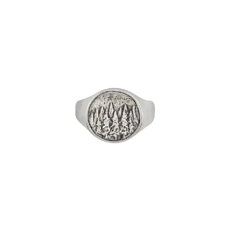 women’s ring with diamonds-Elements Signet Ring - Treeline in Silver