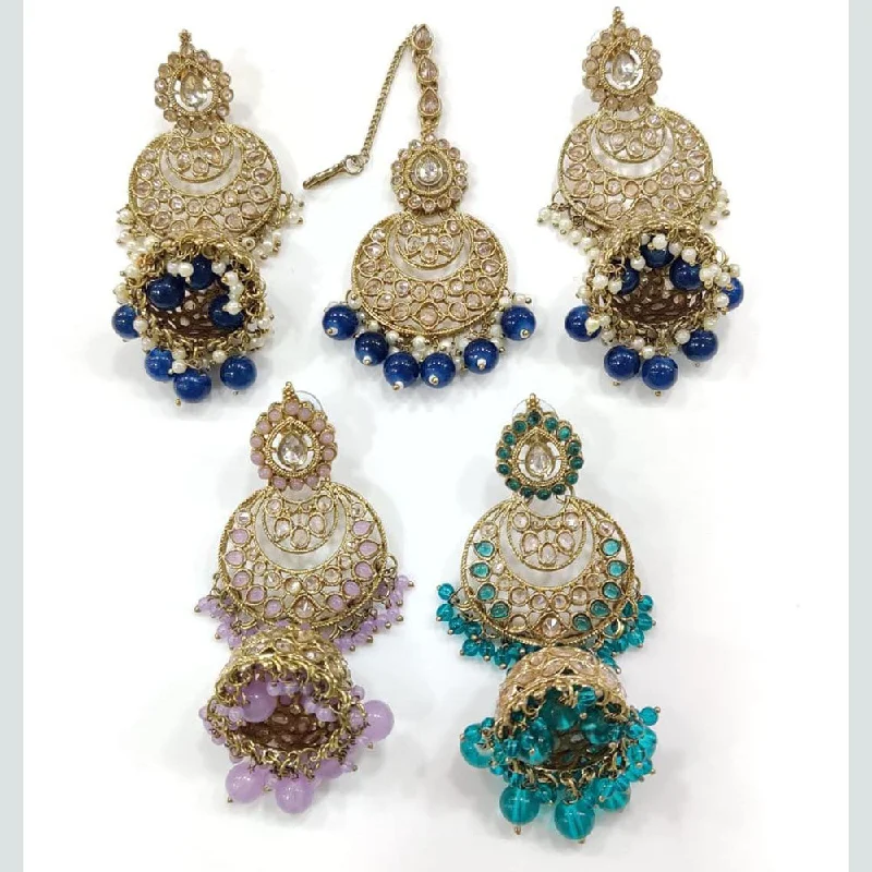 women’s retro earrings-Kavita Art Gold Plated Dangler Earrings With Mangtikka (1 Piece Only)