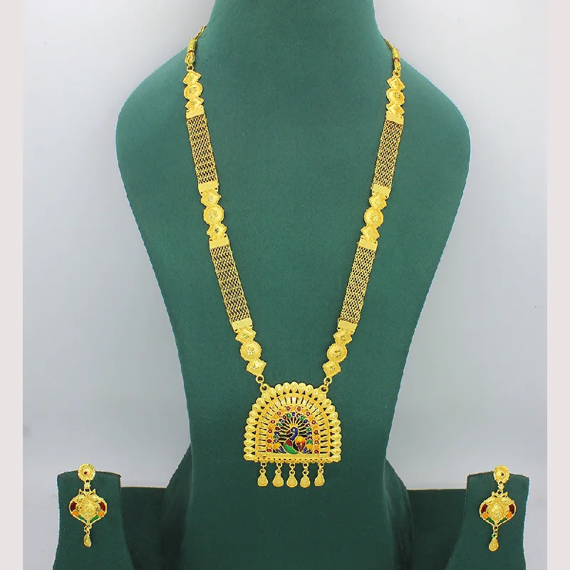 women’s crescent moon necklaces-Mahavir Gold Plated Long Necklace Set