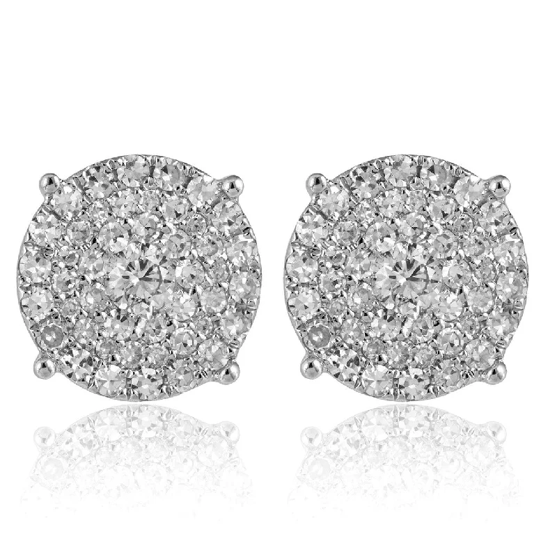 women’s heart earrings-14k White Gold .77ct Diamond Cluster Stud Earrings