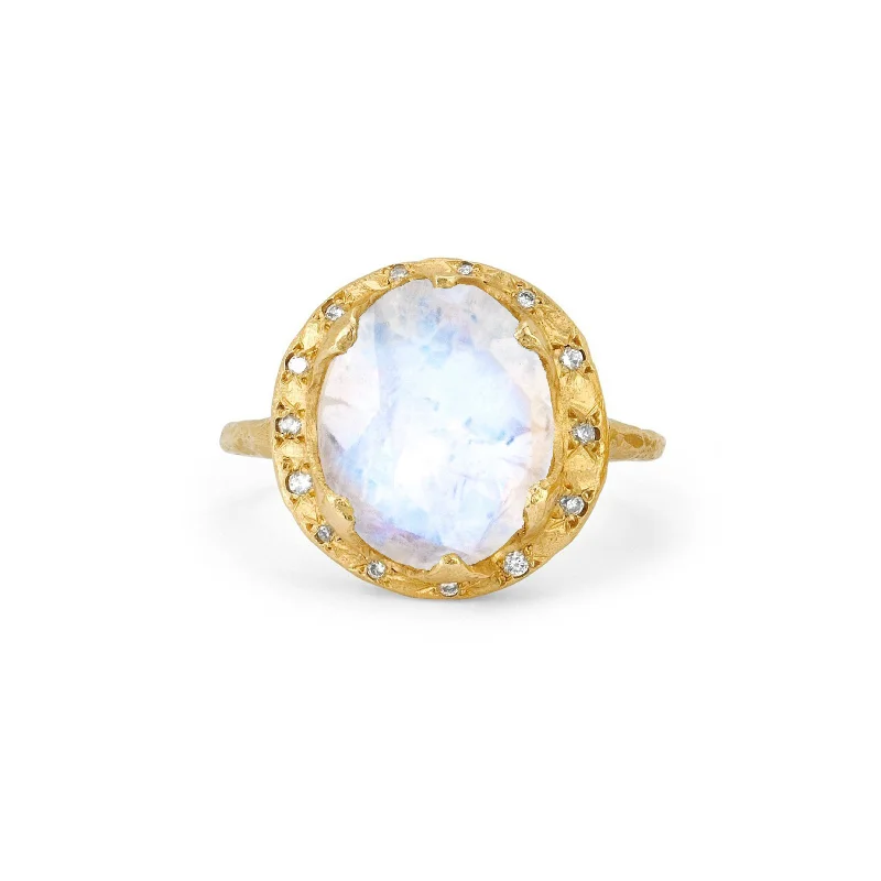 women’s pinky rings-Queen Oval Moonstone Ring with Sprinkled Diamonds