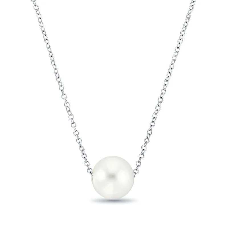 women’s bridal necklaces-Floating Freshwater Pearl Necklace On Sterling Silver Chain