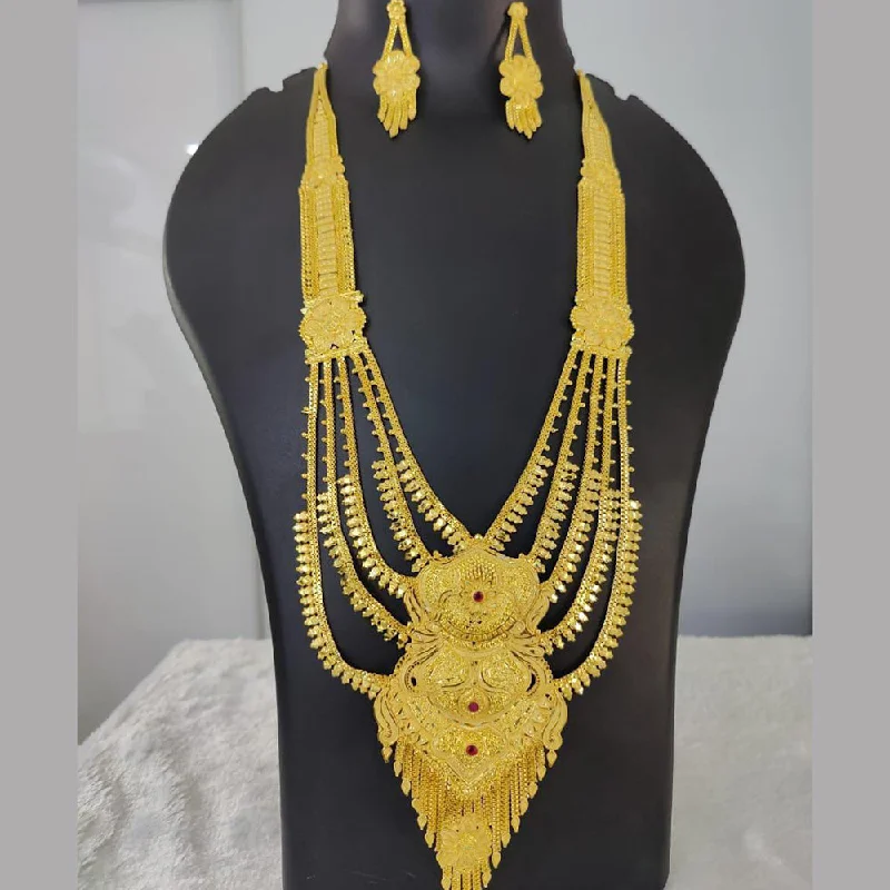 women’s zodiac necklaces-Pari Art Jewellery Forming Gold Multi Layer Long Necklace Set