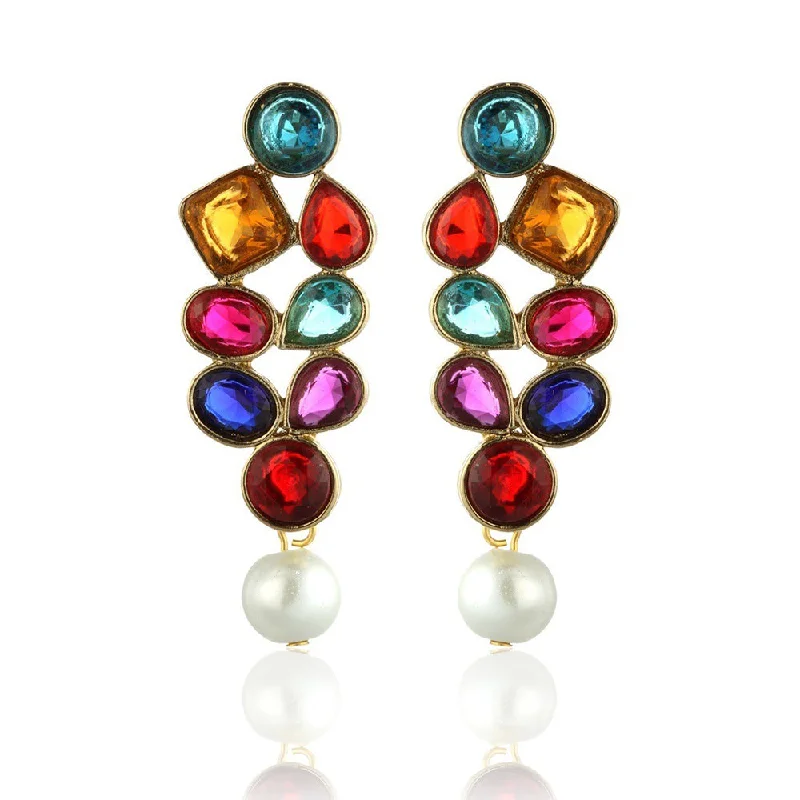 women’s opal earrings-Midas Touch Gold Plated Crystal Stone Dangler Earrings