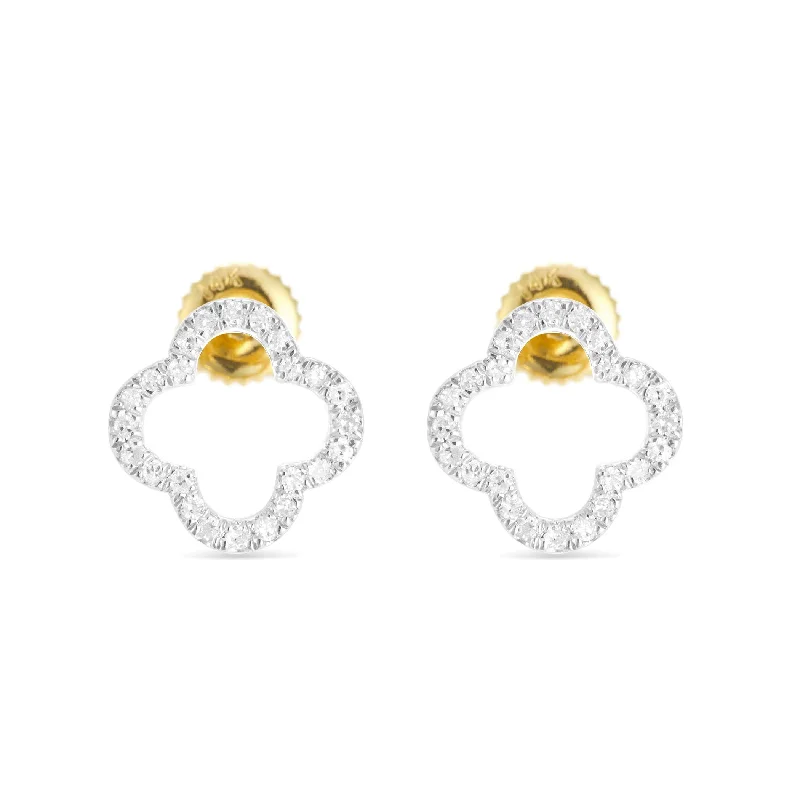 women’s delicate earrings-14K Gold .20CT Diamond Clover Flower Stud Earrings