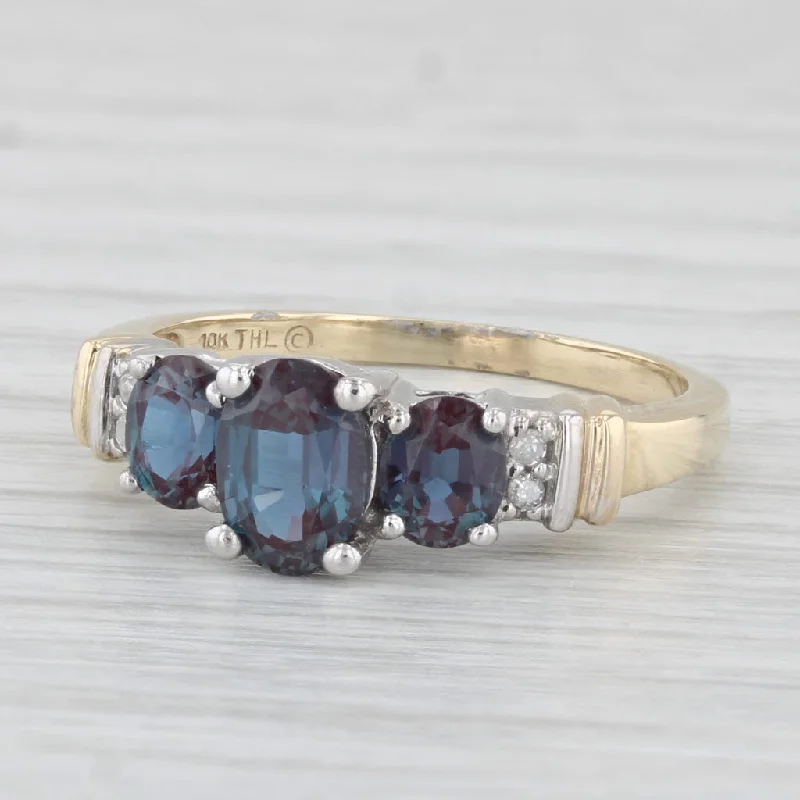 women’s platinum engagement rings-1.80ctw Blue Lab Created Alexandrite Diamond Ring 10k Gold Sz 7.75 Oval 3-Stone