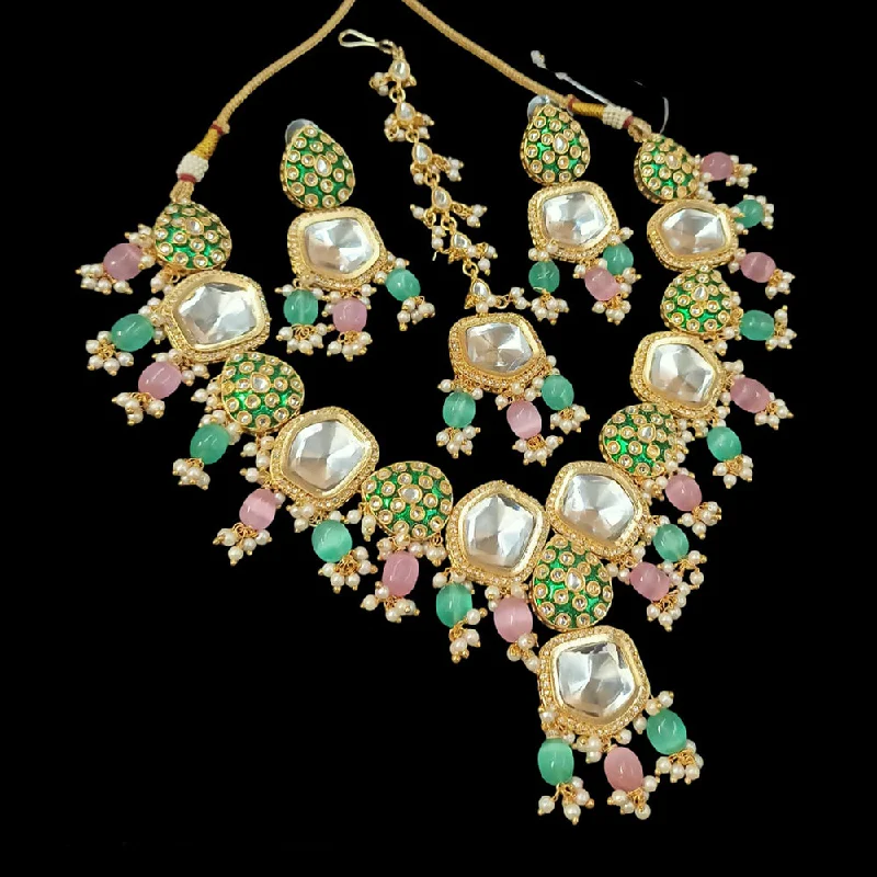 women’s matching necklaces-Padmawati Bangles Gold Plated Kundan Stone Necklace Set