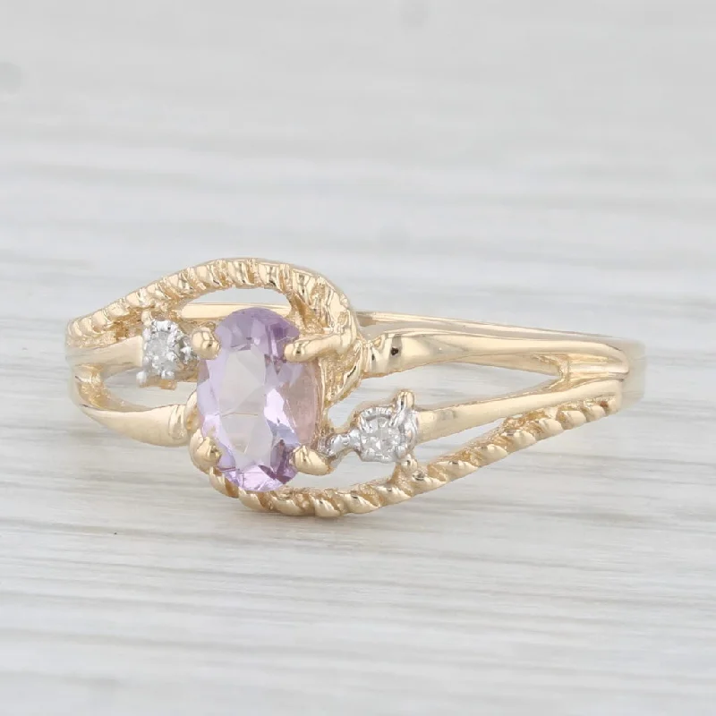 women’s three-stone engagement rings-0.44ct Oval Amethyst Diamond Ring 10k Yellow Gold Size 7 Bypass