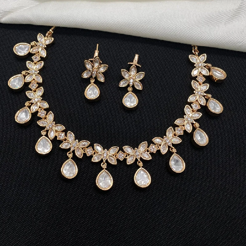 women’s gemstone necklaces-Amoliya Jewels Gold Plated Polki Kundan Necklace Set