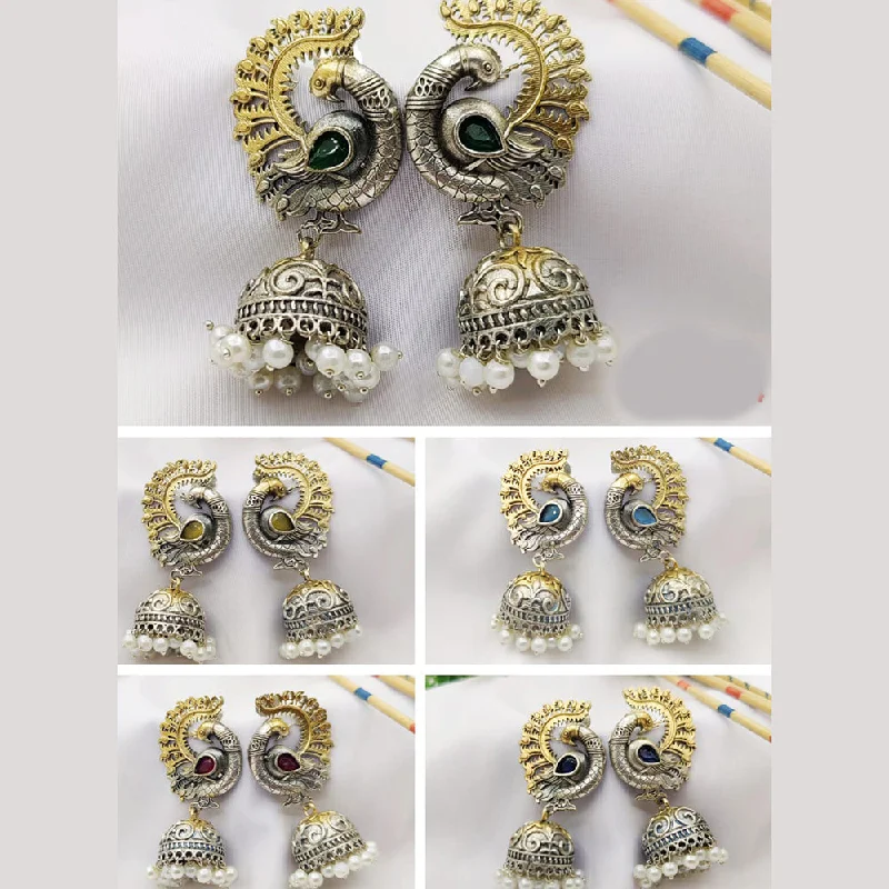 women’s drop earrings-Fancyla 2 Tone Plated Pota Stone Jhumki Earrings