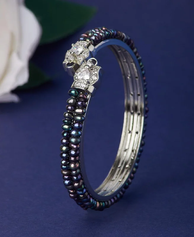 women’s exclusive bangles-Stunning Stone Studded Pearl Bangle