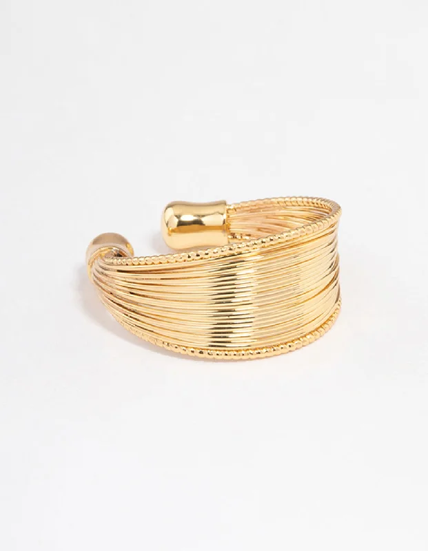 women’s minimalist rings-Gold Plated Textured Row Ring