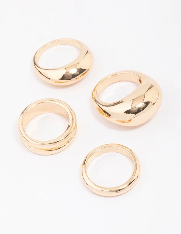 women’s gemstone rings-Gold Organic Smooth Ring Pack