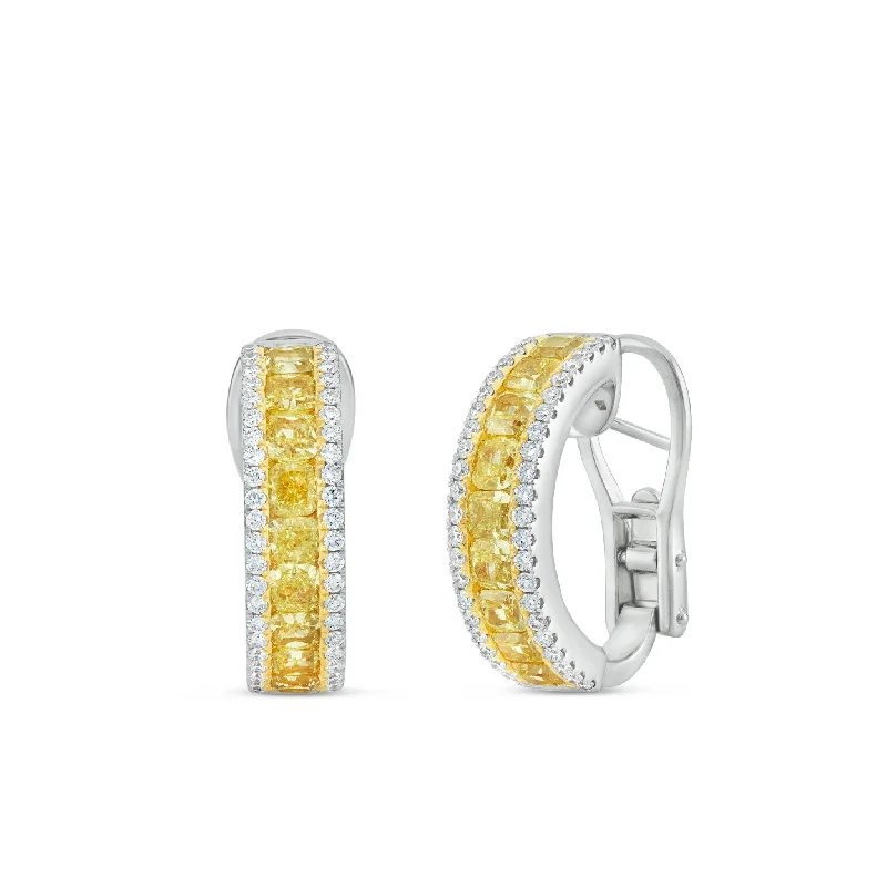 women’s chunky earrings-18K White Gold 7.91ct Yellow Diamond Huggie Hoop Earrings